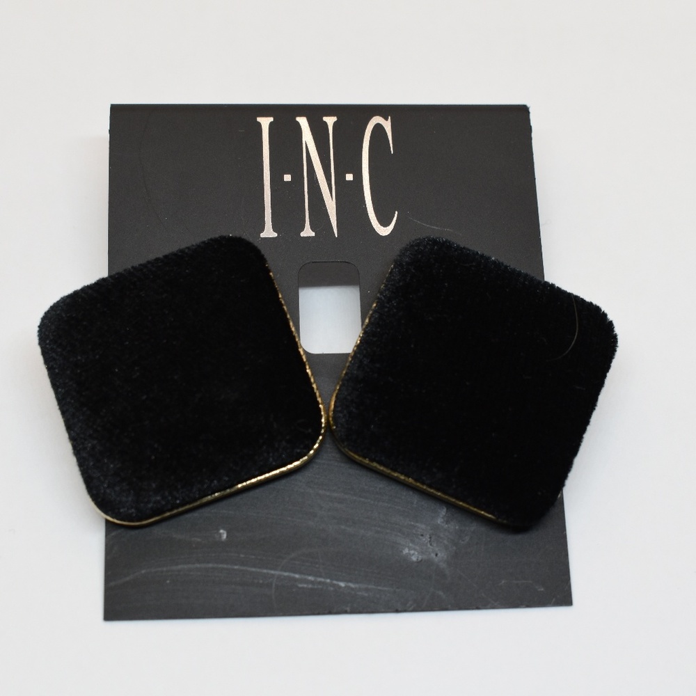 INC Gold Tone Velvet Black Stud Earrings